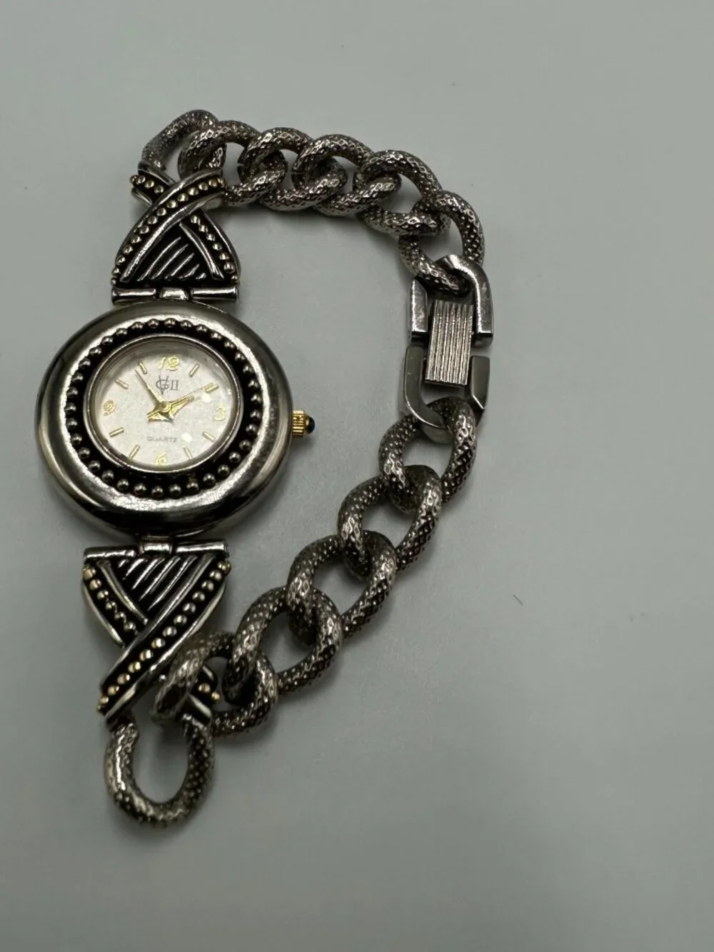 3/$30 Gloria Vanderbilt Women Watch Chain Link Band Silver Tone  6.5 Inch